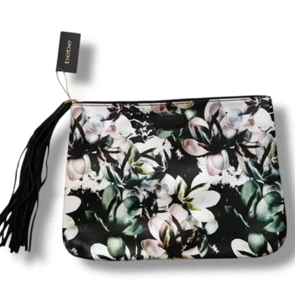 Bebe Magnolia Floral Top Zip Pouch NWT